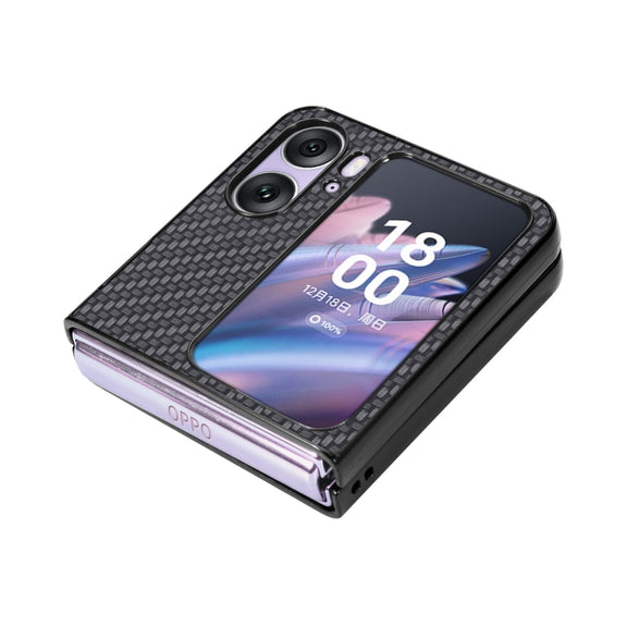 For OPPO Find N2 Flip Carbon Fiber Texture Leather Back Cover Phone Case(Black)
