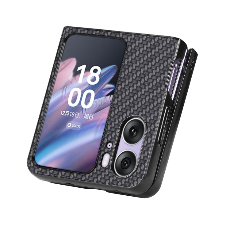 For OPPO Find N2 Flip Carbon Fiber Texture Leather Back Cover Phone Case(Black)
