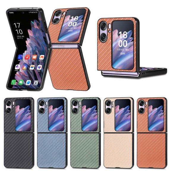 For OPPO Find N2 Flip Carbon Fiber Texture Leather Back Cover Phone Case(Black)