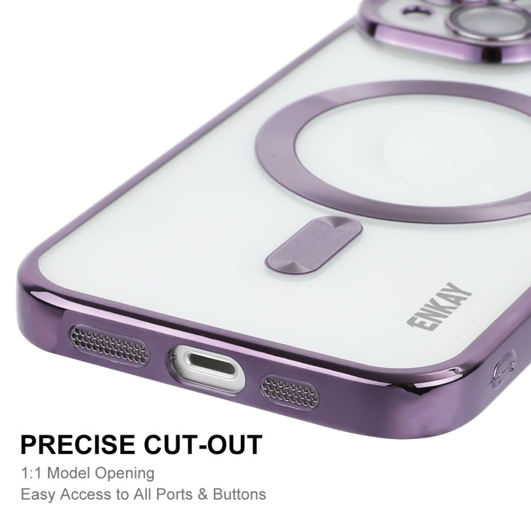 For iPhone 13 ENKAY Electroplated MagSafe Shockproof TPU Phone Case with Lens Film(Pink)