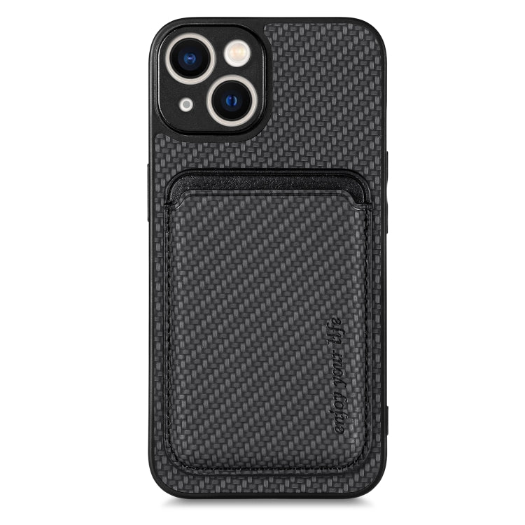 For iPhone 14 Carbon Fiber Leather Card Magsafe Magnetic Phone Case(Black)