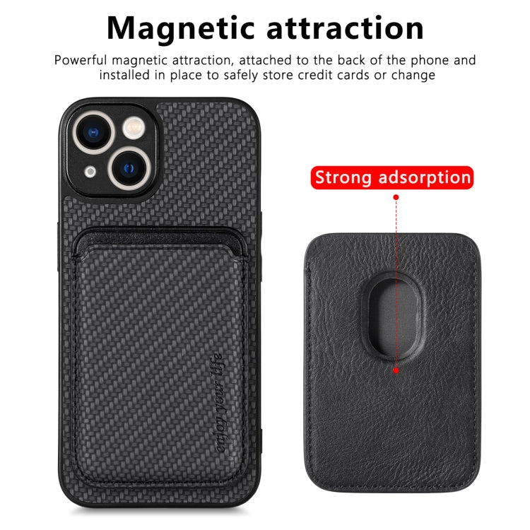 For iPhone 14 Carbon Fiber Leather Card Magsafe Magnetic Phone Case(Black)