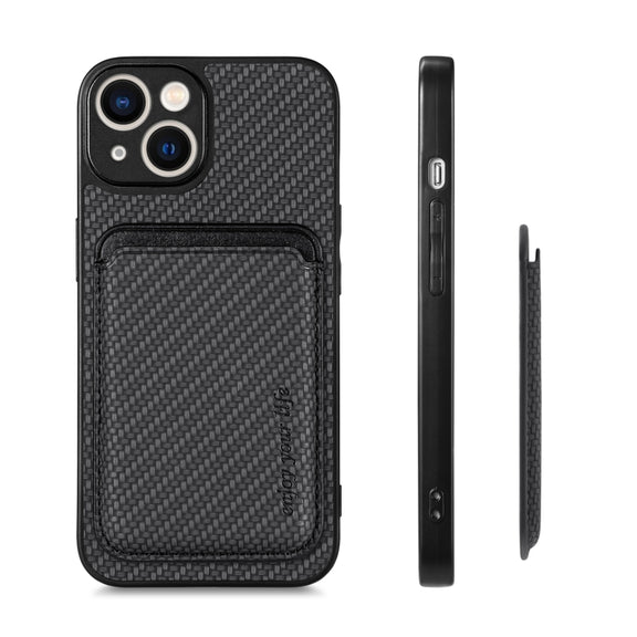 For iPhone 14 Pro Max Carbon Fiber Leather Card Magsafe Magnetic Phone Case(Black)