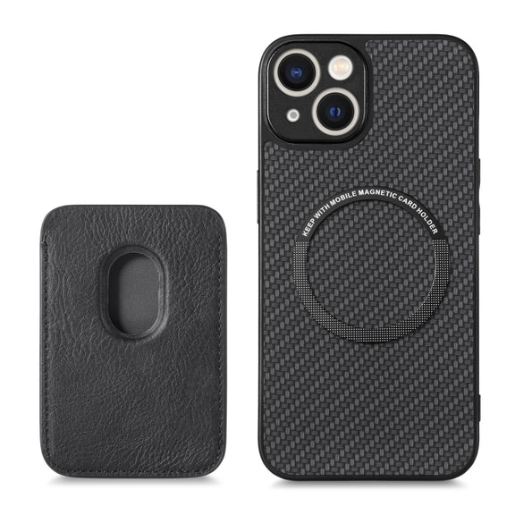 For iPhone 14 Pro Max Carbon Fiber Leather Card Magsafe Magnetic Phone Case(Black)
