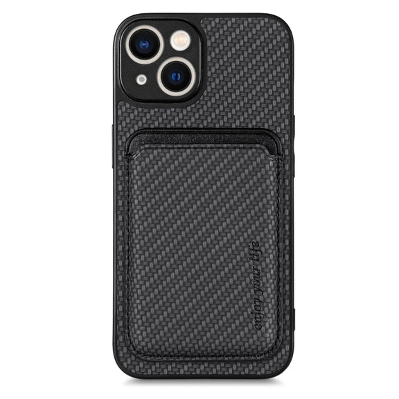 For iPhone 14 Pro Max Carbon Fiber Leather Card Magsafe Magnetic Phone Case(Black)