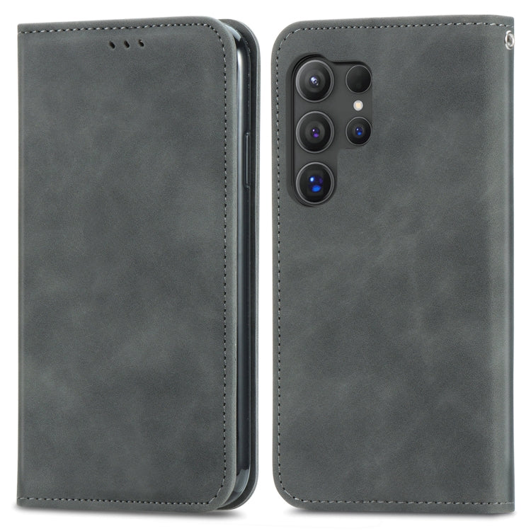 For Samsung Galaxy S24 Ultra 5G Retro Skin Feel Magnetic Leather Phone Case(Gray)
