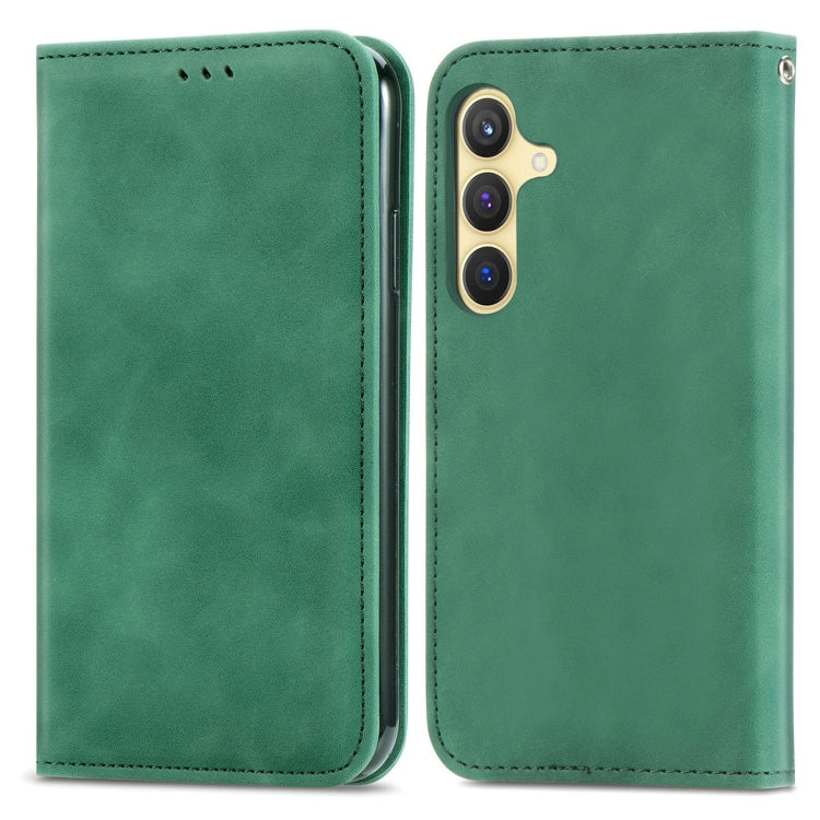 For Samsung Galaxy S25 5G Retro Skin Feel Magnetic Leather Phone Case(Green)