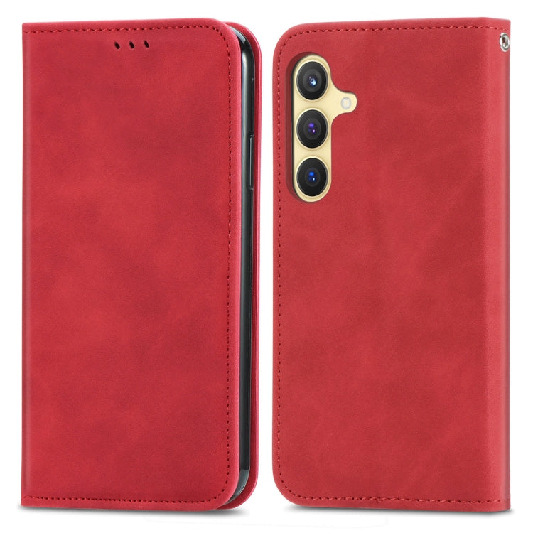 For Samsung Galaxy S25 5G Retro Skin Feel Magnetic Leather Phone Case(Red)
