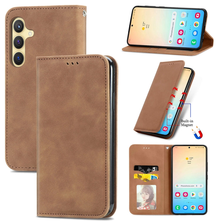 For Samsung Galaxy S25 5G Retro Skin Feel Magnetic Leather Phone Case(Brown)