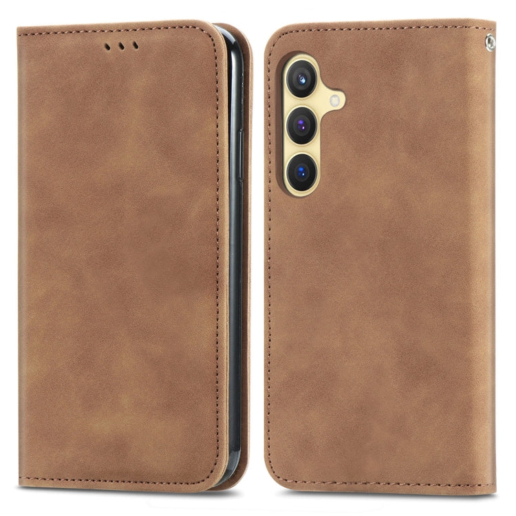For Samsung Galaxy S25 5G Retro Skin Feel Magnetic Leather Phone Case(Brown)