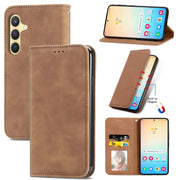 For Samsung Galaxy S25 5G Retro Skin Feel Magnetic Leather Phone Case(Brown)