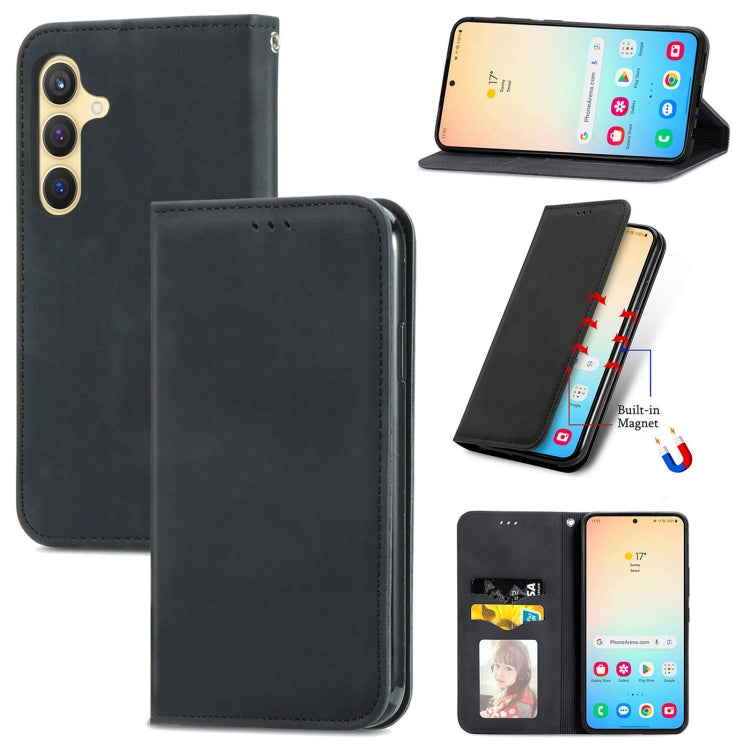 For Samsung Galaxy S25+ 5G Retro Skin Feel Magnetic Leather Phone Case(Black)