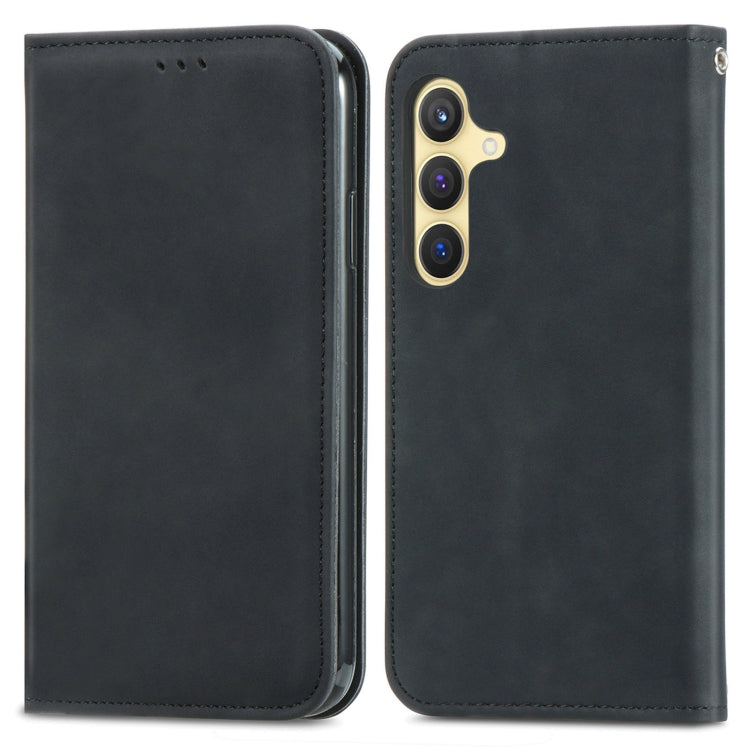 For Samsung Galaxy S25+ 5G Retro Skin Feel Magnetic Leather Phone Case(Black)