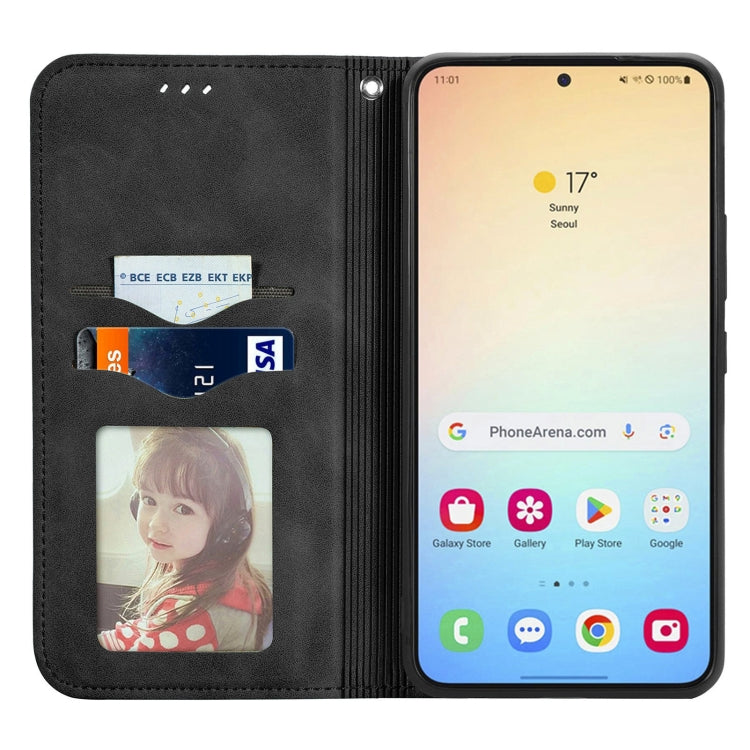 For Samsung Galaxy S25+ 5G Retro Skin Feel Magnetic Leather Phone Case(Black)