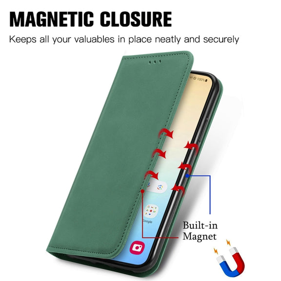 For Samsung Galaxy S25+ 5G Retro Skin Feel Magnetic Leather Phone Case(Green)