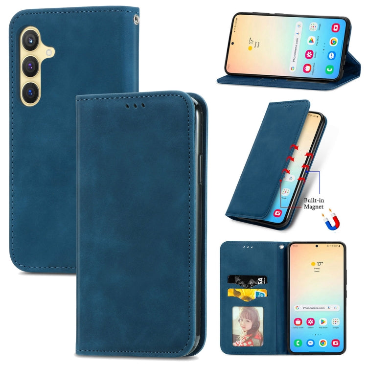 For Samsung Galaxy S25+ 5G Retro Skin Feel Magnetic Leather Phone Case(Blue)