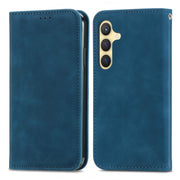 For Samsung Galaxy S25+ 5G Retro Skin Feel Magnetic Leather Phone Case(Blue)