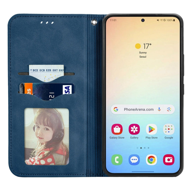 For Samsung Galaxy S25+ 5G Retro Skin Feel Magnetic Leather Phone Case(Blue)
