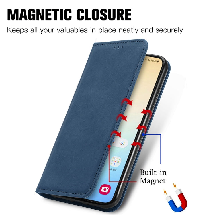 For Samsung Galaxy S25+ 5G Retro Skin Feel Magnetic Leather Phone Case(Blue)