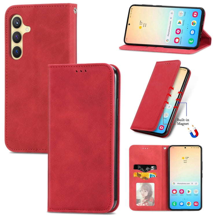 For Samsung Galaxy S25+ 5G Retro Skin Feel Magnetic Leather Phone Case(Red)