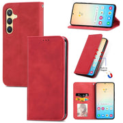 For Samsung Galaxy S25+ 5G Retro Skin Feel Magnetic Leather Phone Case(Red)