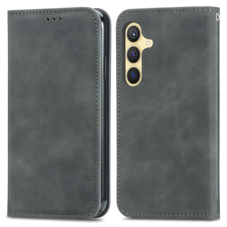 For Samsung Galaxy S25+ 5G Retro Skin Feel Magnetic Leather Phone Case(Gray)