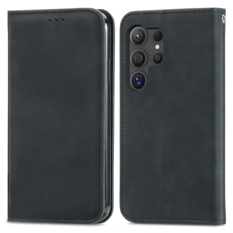 For Samsung Galaxy S25 Ultra 5G Retro Skin Feel Magnetic Leather Phone Case(Black)
