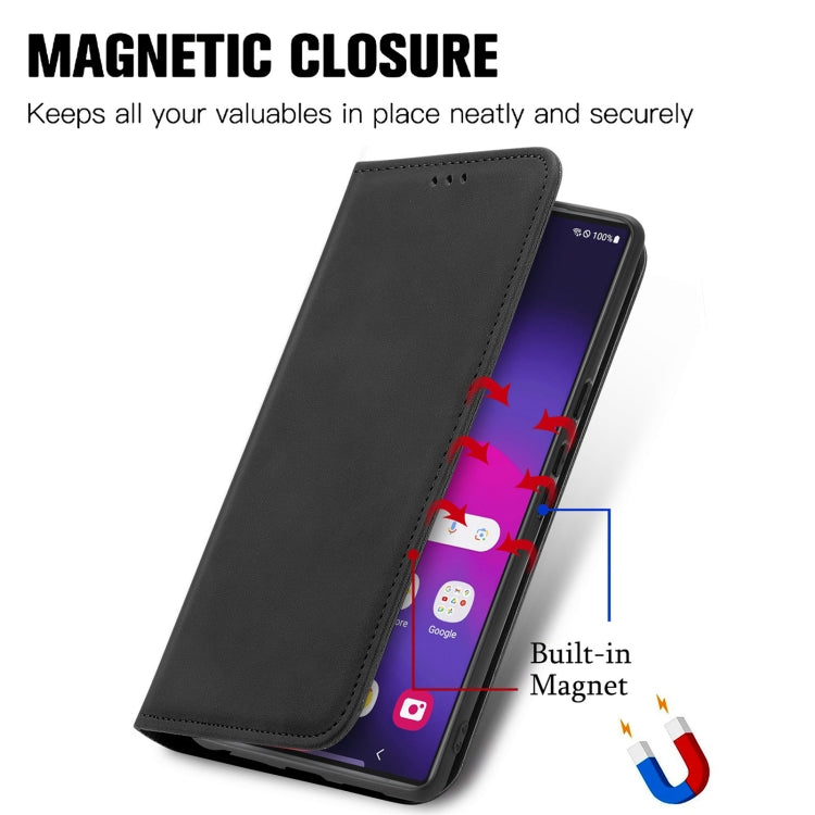 For Samsung Galaxy S25 Ultra 5G Retro Skin Feel Magnetic Leather Phone Case(Black)
