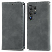 For Samsung Galaxy S25 Ultra 5G Retro Skin Feel Magnetic Leather Phone Case(Gray)
