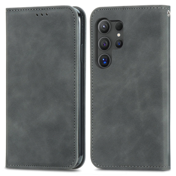 For Samsung Galaxy S25 Ultra 5G Retro Skin Feel Magnetic Leather Phone Case(Gray)