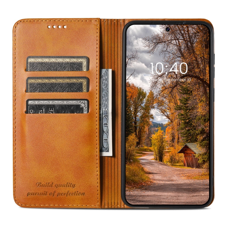 For Samsung Galaxy S24 5G Suteni Calf Texture Horizontal Flip Leather Phone Case(Khaki)