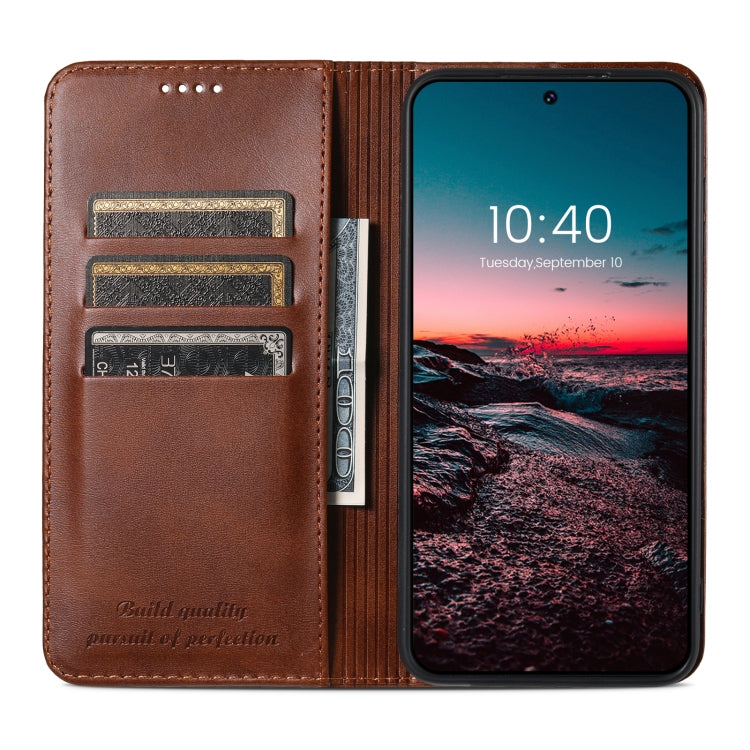 For Samsung Galaxy S24+ 5G Suteni Calf Texture Horizontal Flip Leather Phone Case(Brown)