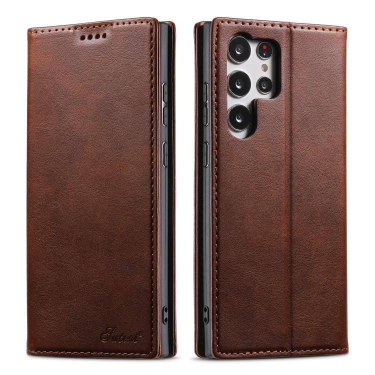 For Samsung Galaxy S25 Ultra 5G Suteni Calf Texture Horizontal Flip Leather Phone Case(Brown)