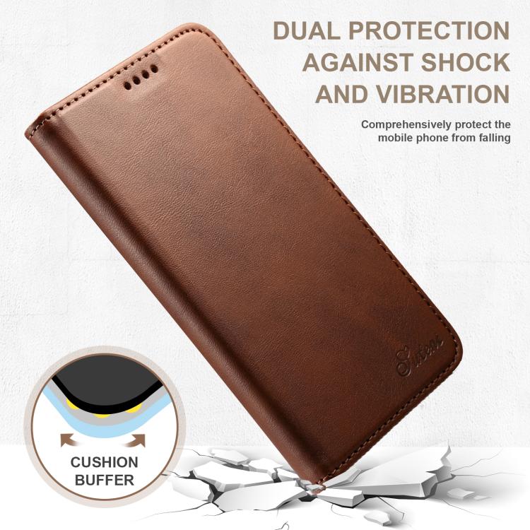For Samsung Galaxy S25+ 5G Suteni Calf Texture Horizontal Flip Leather Phone Case(Brown)