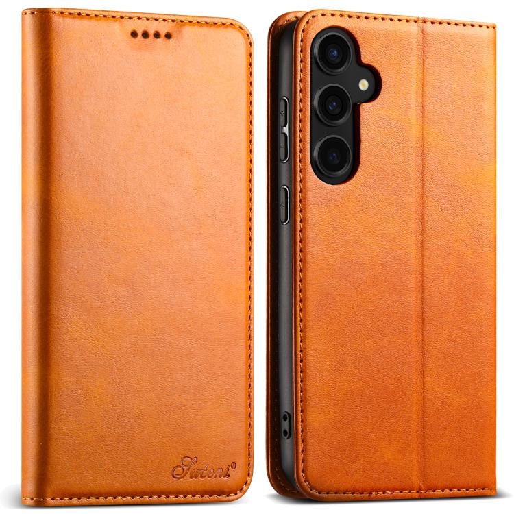 For Samsung Galaxy S25+ 5G Suteni Calf Texture Horizontal Flip Leather Phone Case(Khaki)