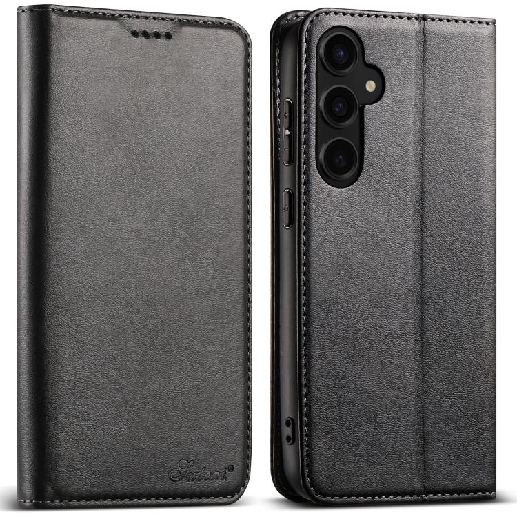 For Samsung Galaxy S25 5G Suteni Calf Texture Horizontal Flip Leather Phone Case(Black)