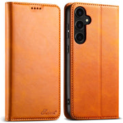 For Samsung Galaxy S25 5G Suteni Calf Texture Horizontal Flip Leather Phone Case(Khaki)