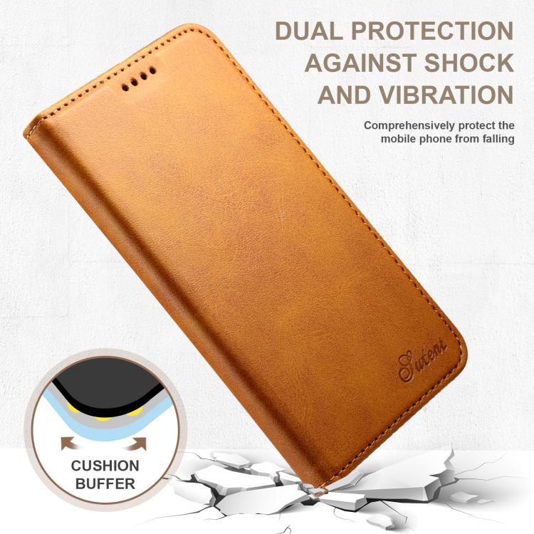 For Samsung Galaxy S25 5G Suteni Calf Texture Horizontal Flip Leather Phone Case(Khaki)