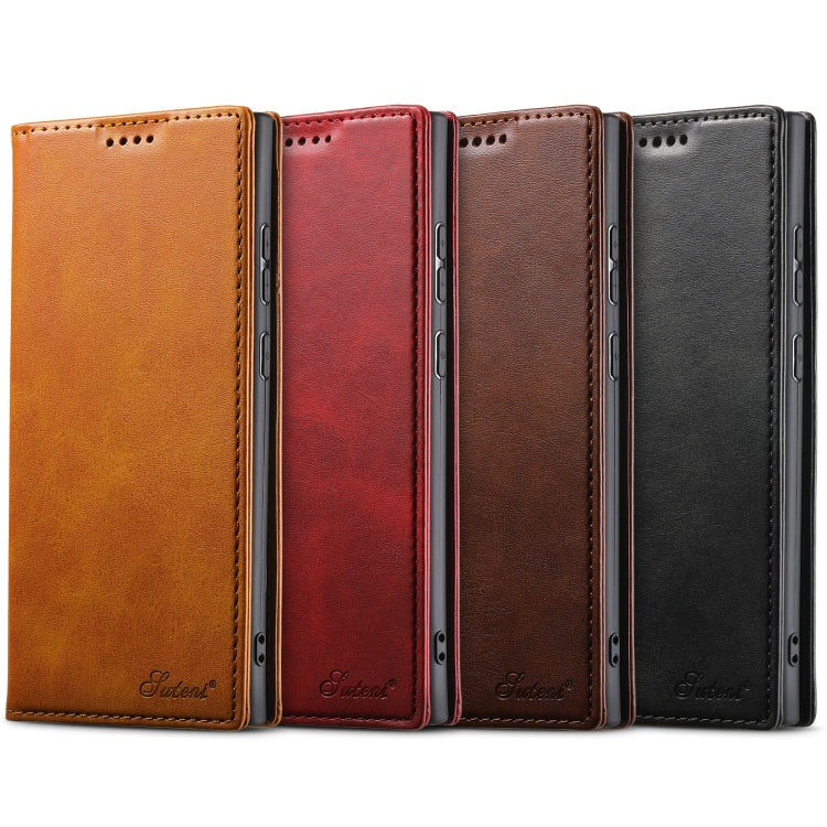For Samsung Galaxy S25 5G Suteni Calf Texture Horizontal Flip Leather Phone Case(Khaki)