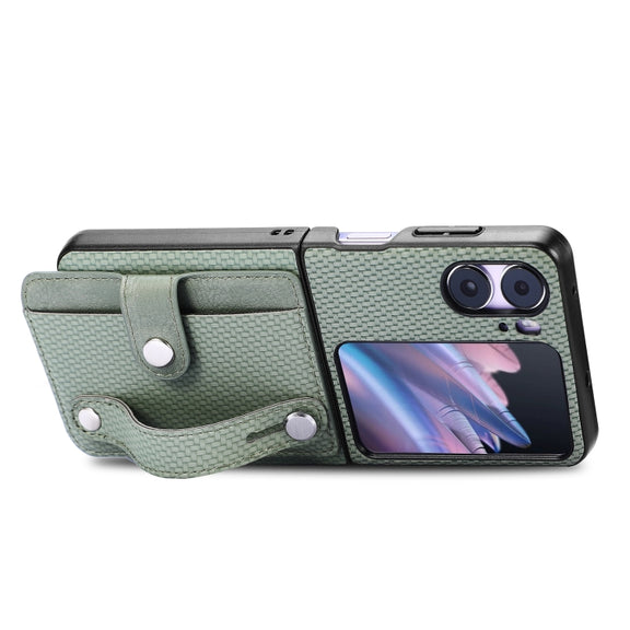 For OPPO Find N2 Flip Wristband Kickstand Card Wallet Back Cover Phone Case(Green)