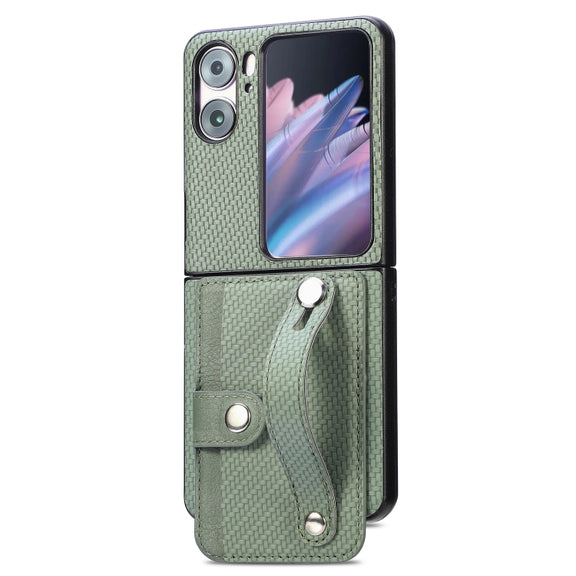 For OPPO Find N2 Flip Wristband Kickstand Card Wallet Back Cover Phone Case(Green)
