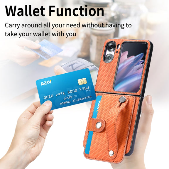 For OPPO Find N2 Flip Wristband Kickstand Card Wallet Back Cover Phone Case(Green)