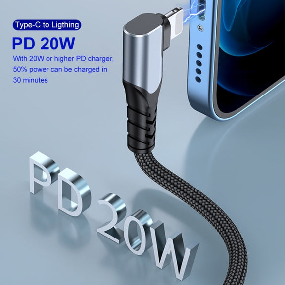 ENKAY Hat-Prince PD 20W Type-C to 8 Pin Dual Elbow Fast Charging Data Cable, Length:2m(Silver)