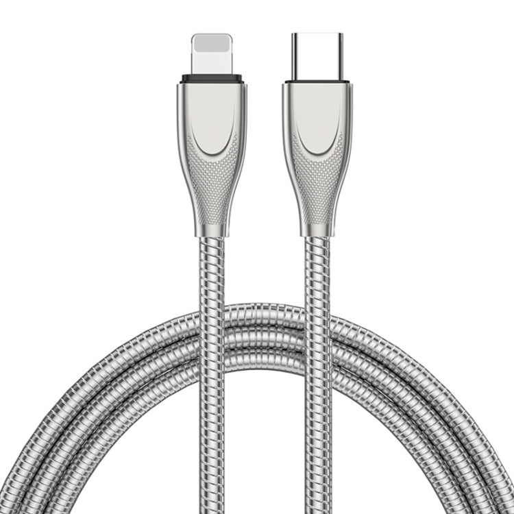ENKAY ENK-CB128 PD 27W Type-C to 8 Pin Carbon Steel Hose Spring Fast Charging Data Cable, Length:2m(Silver)