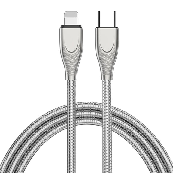 ENKAY ENK-CB128 PD 27W Type-C to 8 Pin Carbon Steel Hose Spring Fast Charging Data Cable, Length:2m(Silver)