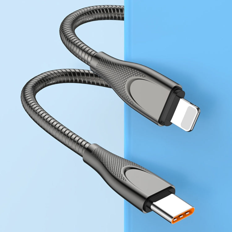 ENKAY ENK-CB128 PD 27W Type-C to 8 Pin Carbon Steel Hose Spring Fast Charging Data Cable, Length:2m(Silver)