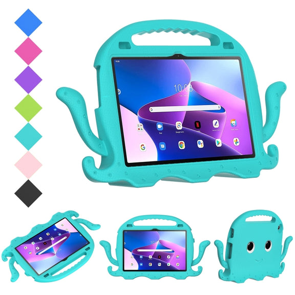 For Lenovo Tab M10 3rd Gen 10.1 TB-328 Octopus Style EVA Hybrid PC Shockproof Tablet Case with Strap(Glacial Green)