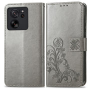 For Xiaomi 13T / 13T Pro Four-leaf Clasp Embossed Leather Phone Case(Gray)