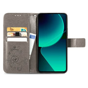 For Xiaomi 13T / 13T Pro Four-leaf Clasp Embossed Leather Phone Case(Gray)