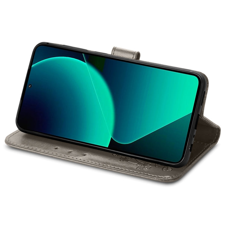 For Xiaomi 13T / 13T Pro Four-leaf Clasp Embossed Leather Phone Case(Gray)